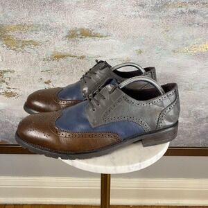 Dress Derby Oxford Shoes Mens Size 9 Brown Gray Leather Camo Wingtip Brogue
